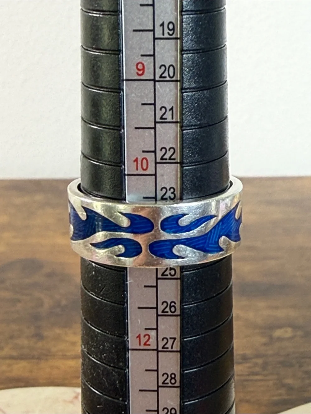 Silver Blue Flame Band Ring - Mexico 925, Size 11